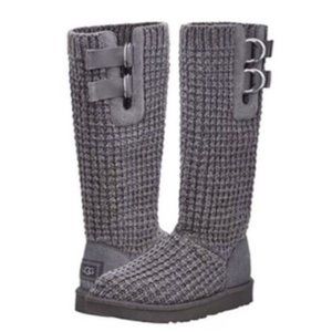 UGG Australia Womens SOLENE 1112478 Size 8 Charcoal Gray Knit Tall Boots